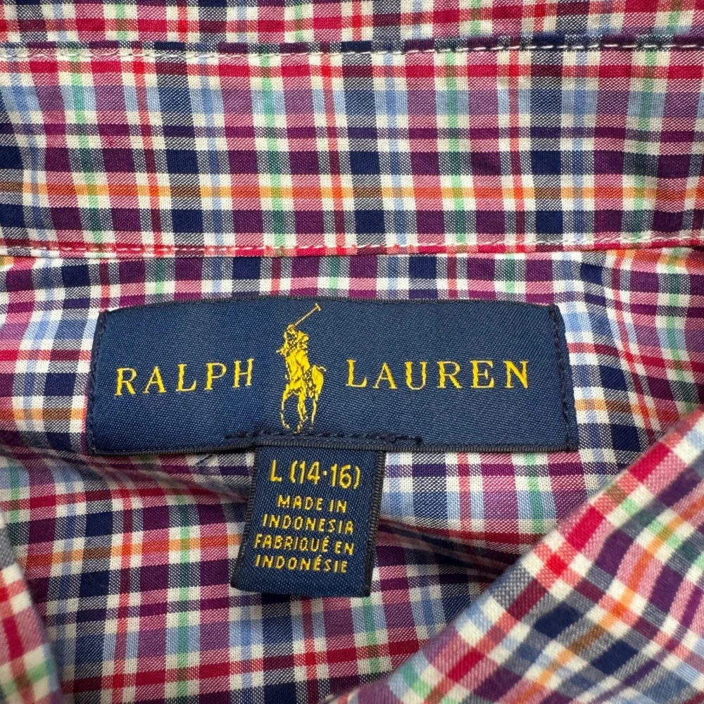 Ralph Lauren Boys Plaid Button Down Shirt L 14-16 Multi Color Long Sleeve Cotton